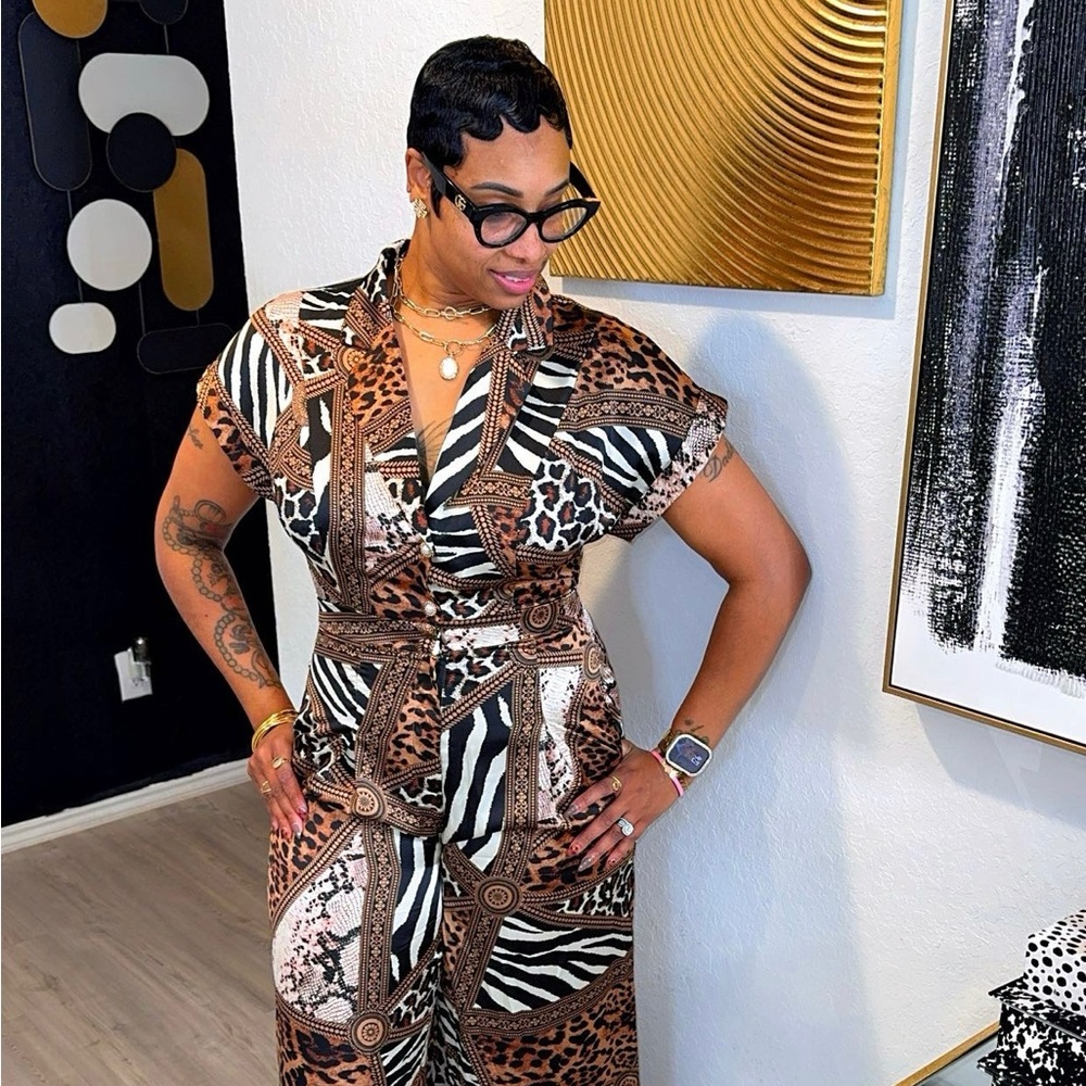 Exotic Patterned Jumpsuit in Brown and Black